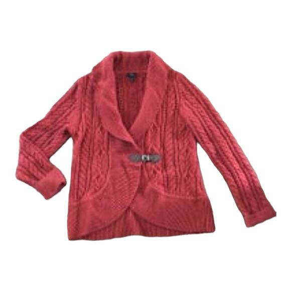 Talbots Lambswool Blend Cardigan shawl collar leather front closing size medium - Picture 2 of 10